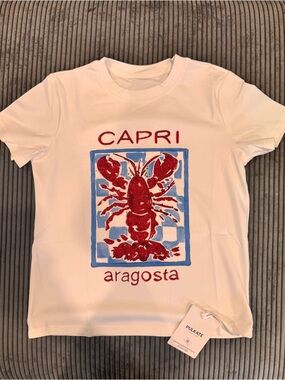 AragoSta White T-Shirt with Red Lobster Graphic